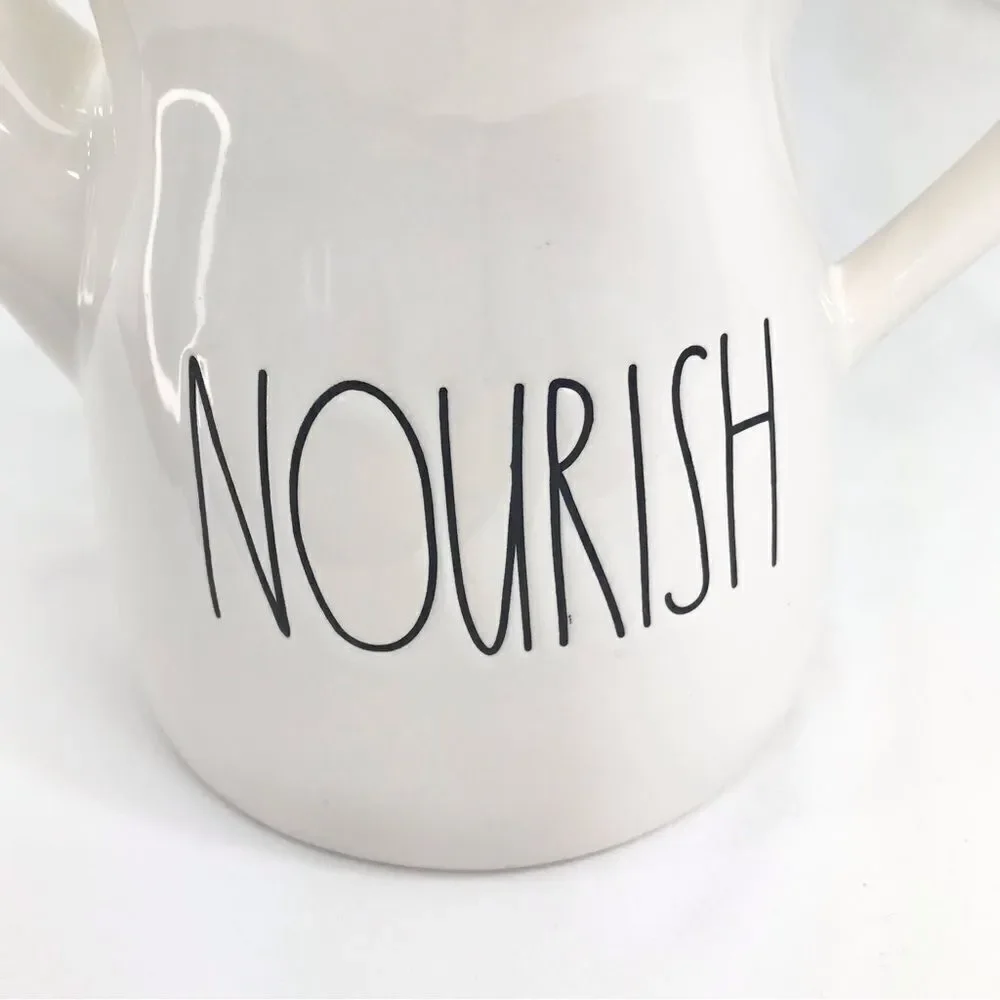 Rae Dunn Nourish White Black Ceramic Watering Can Vase